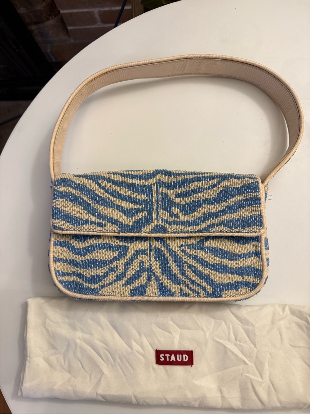 Staud Tommy Shoulder Bag - Blue and Cream Zebra-Print - Picture 4 of 8